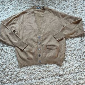 LORD & TAYLOR Cardigan Lambs Wool Brown/Cream Sweater Top Size L